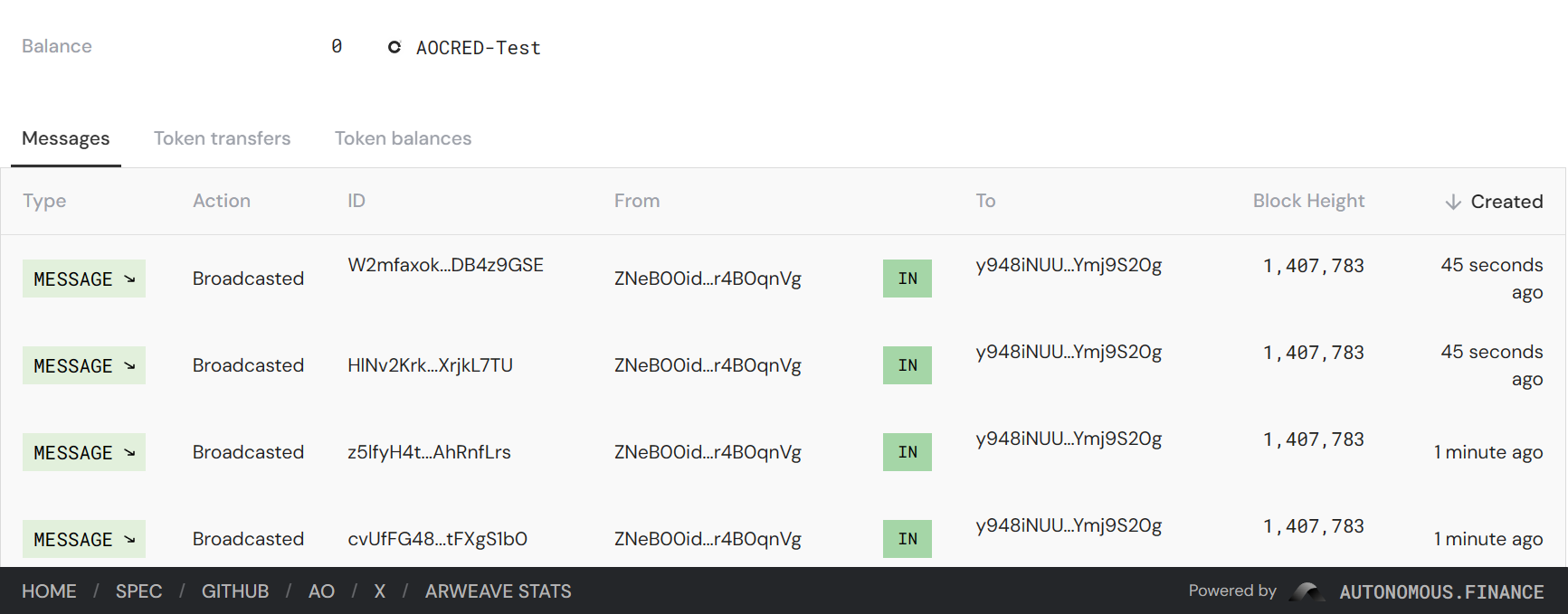 ao.link process message and token info